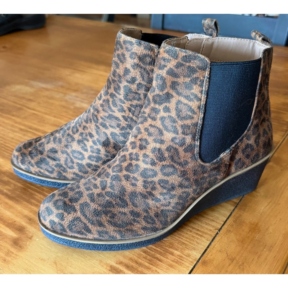 Aerosoles Womens Leopard Print Wedge Ankle Boots Brown Animal Print Zip Up 7 - Picture 4 of 10